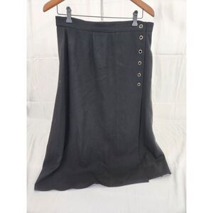JH‎ Collectibles Black 100% Wool Midi Skirt Vintage Side Button A-Line Size 14
